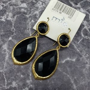 Mia Collection Gold, Black Stone Drop Earrings